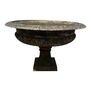 Large Cast Iron Low and Wide 42" Round French Classic Outdoor Garden Urn Planter For Sale