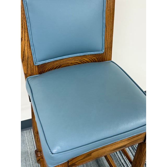 Wood Beautiful Bar Stool Oak Frame Vinyl Seat & Back ~ Set of 3 For Sale - Image 7 of 7