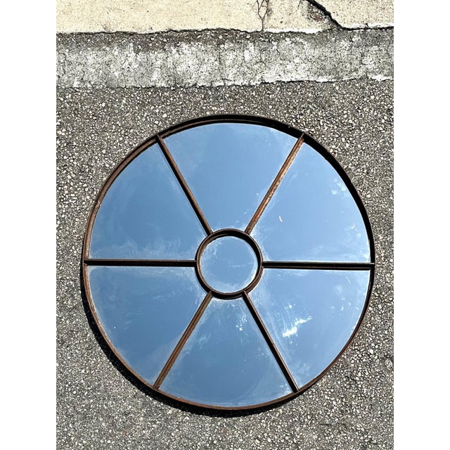 Mid 20th Century Vintage Wrought Iron Round Windowpane Mirror For Sale - Image 5 of 12