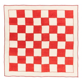 Misette Chessboard Linen Napkins, Set of 4, Red For Sale