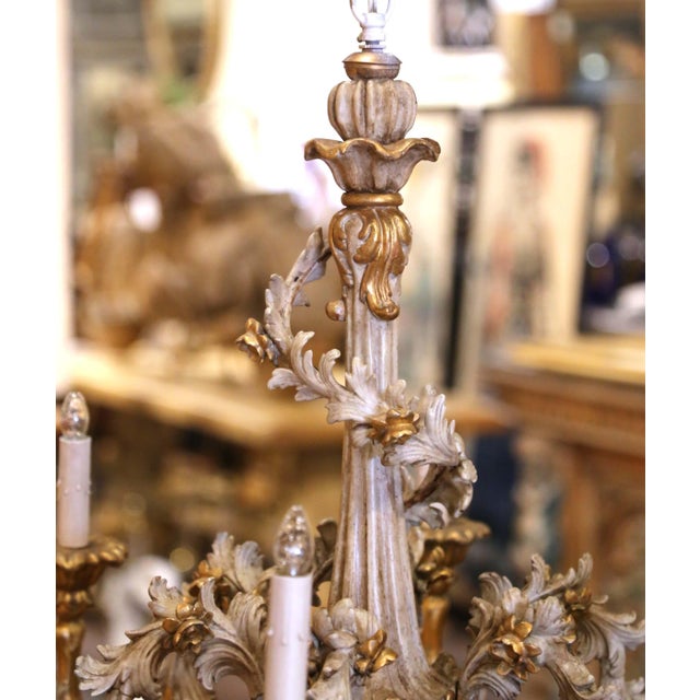 Gold Mid-Century Italian Rococo Painted and Gilt Composition Six-Light Chandelier For Sale - Image 8 of 14
