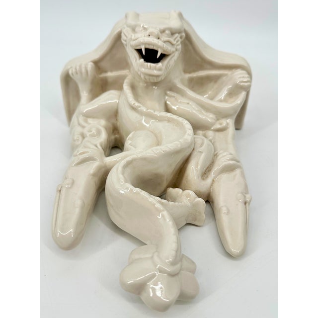 Ceramic Mid-Century White Ceramic Dragon Wall Sconce Shelf Pair For Sale - Image 7 of 10