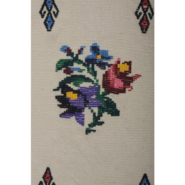 Off-white Vintage Oriental Floral Embroidery Jajim Kilim Rug 5'11" X 7'5" For Sale - Image 8 of 13