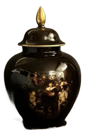 Mid-Century German Goebel Porzellan Black Urn With Rembrandt Night Watch Moti