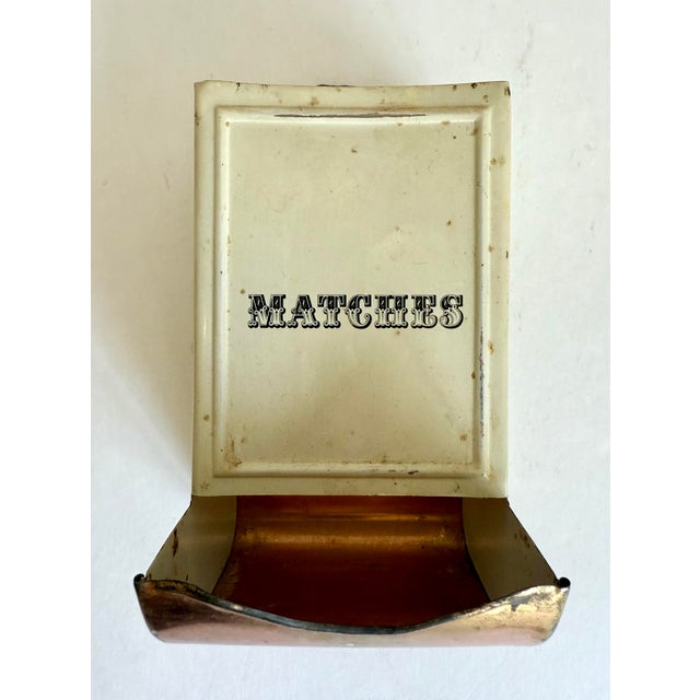Victorian Antique Wall Match Holder/Match Safe – Cream Enamel Tin Kitchen Wall Box For Sale - Image 3 of 8