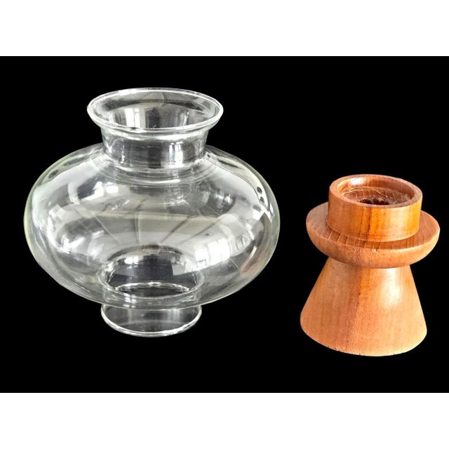 Mid-Century Modern Mid 20th Century Teak Wood Hurricane Candle Holder With Glass Chimney For Sale - Image 3 of 9