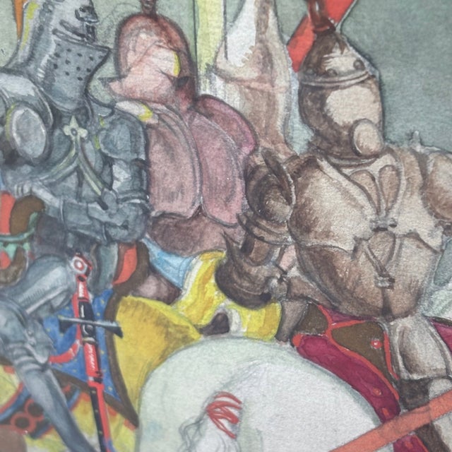 Attributed to Willy Pogány Gothic Medieval Knights Watercolor, Circa 1920s–1930s For Sale In Los Angeles - Image 6 of 18