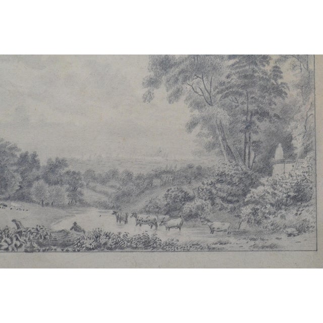 19th Century European School Pastoral Landscape With Cattle, Graphite Drawing For Sale - Image 9 of 10