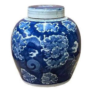 Chinese Hand-Paint Dragon Cloud Blue White Porcelain Ginger Jar