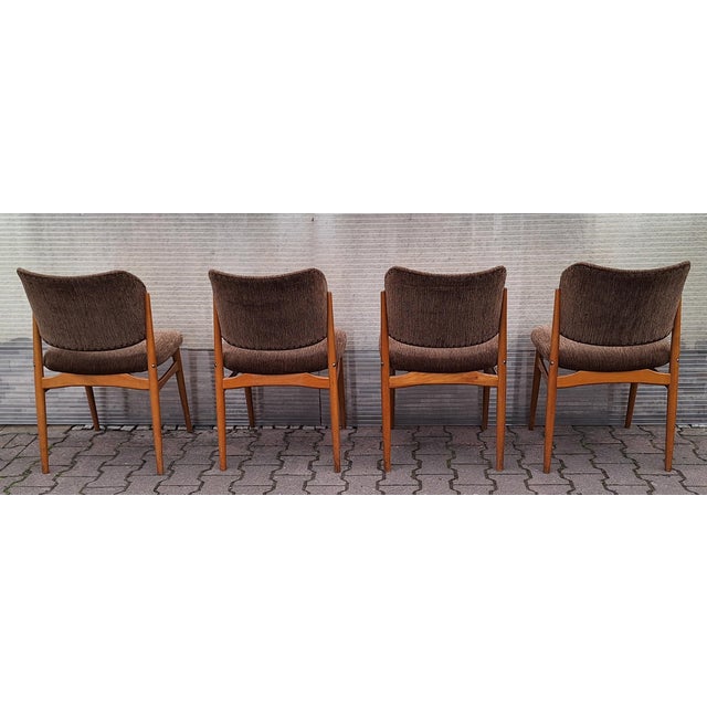 Mid-Century Dining Chairs with Beechwood Frame and Brown Fabric Upholstery, 1960s, Set of 4 For Sale - Image 4 of 10