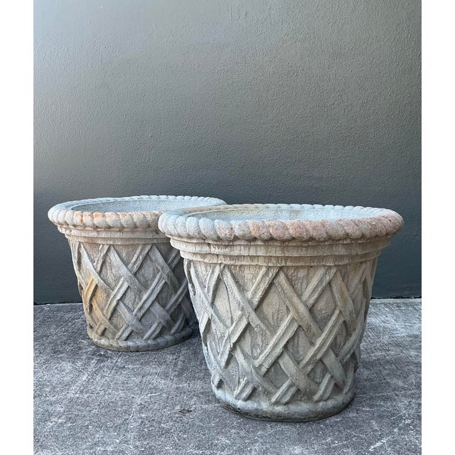 Vintage Cast Concrete Trellis Planters - A Pair For Sale - Image 11 of 12