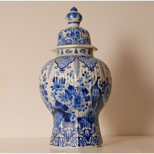 Royal Delft Vase Baluster Chinoiserie Peacock Blue and White Delftware For Sale - Image 13 of 14