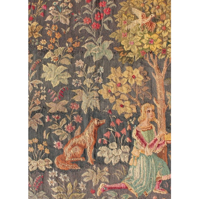 Antique French Tapestry in Gray Background and Vibrant Colors For Sale - Image 4 of 8