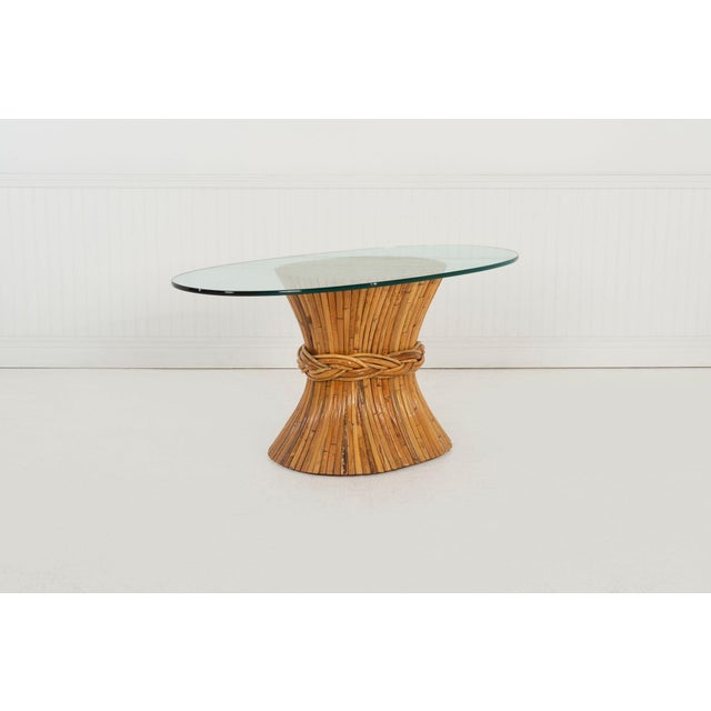 Mid-Century Modern 1970s McGuire Sculptural Rattan & Bamboo "Sheaf of Wheat" Oval Console Table For Sale - Image 3 of 12