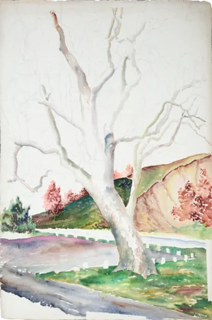 Joseph Yeager "Hillside Trees" Realism Landscape Watercolor on PaperCirca 1940s-1950s