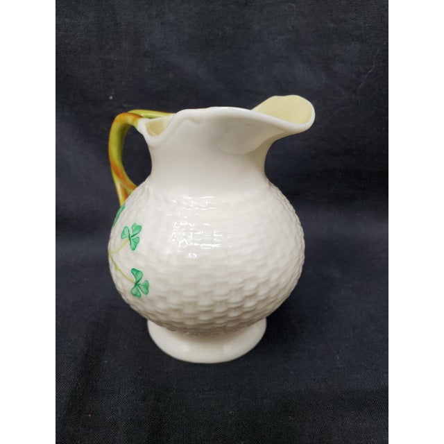 Vintage Belleek Basketweave Shamrock Creamer - 2nd Green Mark - Ireland - 1955 - 1965 For Sale - Image 9 of 11