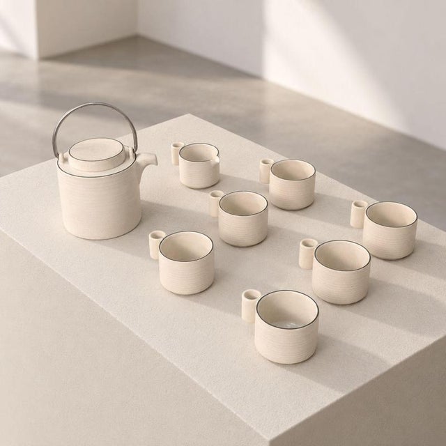 Vintage Italian Ceramic Tea Set by Ambrogio Pozzi for Franco Pozzi, 1970s, Set of 8 For Sale - Image 4 of 9