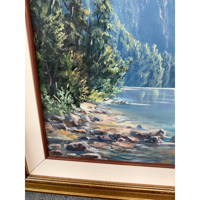 Blue Ivan Clarke "Mountain Landscape With Lake" Original Oil Painting For Sale - Image 8 of 12