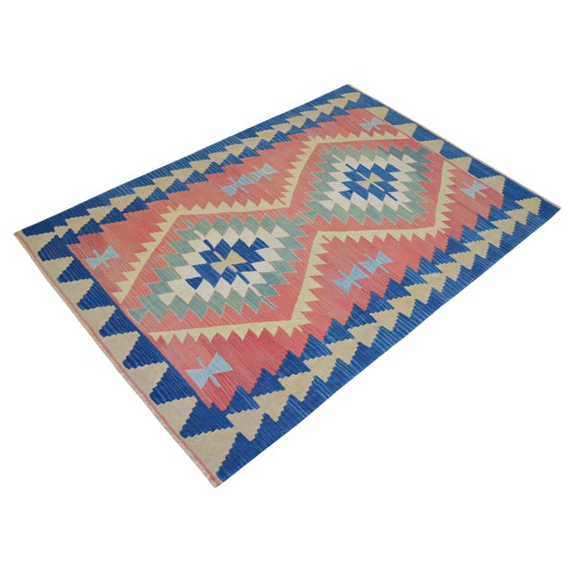 Vintage Turkish Handwoven Kilim Rug – Flat Weave Boho Farmhouse Decor – Standard 3′9″ X 5′7″ For Sale - Image 6 of 9