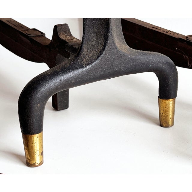 Metal 1950's Mid Century Modern Andirons by Donald Deskey for Bennett, Brass and Iron - A Pair For Sale - Image 7 of 9