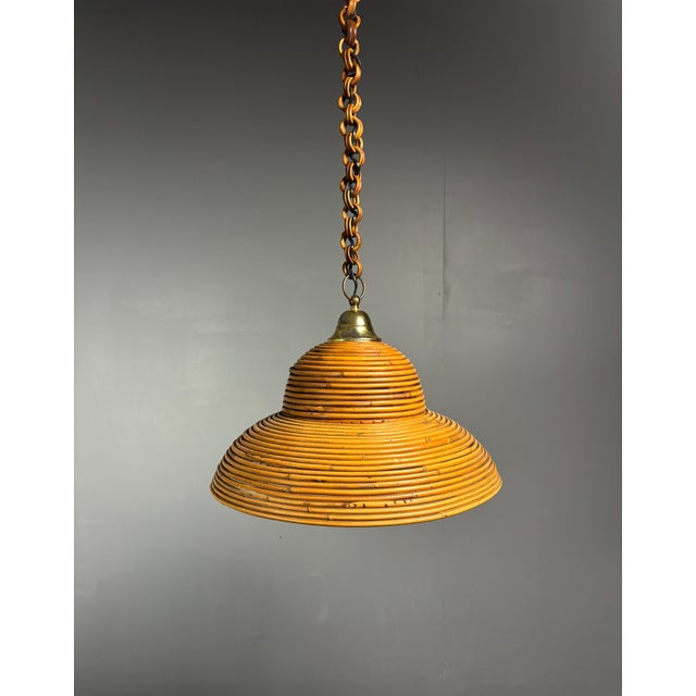 Mid-Century Italian Pencil Reed Rattan Bamboo and Brass Pendant Lamp, 1970s For Sale - Image 17 of 17