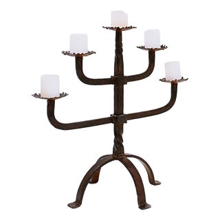 Rustic Wrought Iron 5-Branch Candelabra, 1950s For Sale