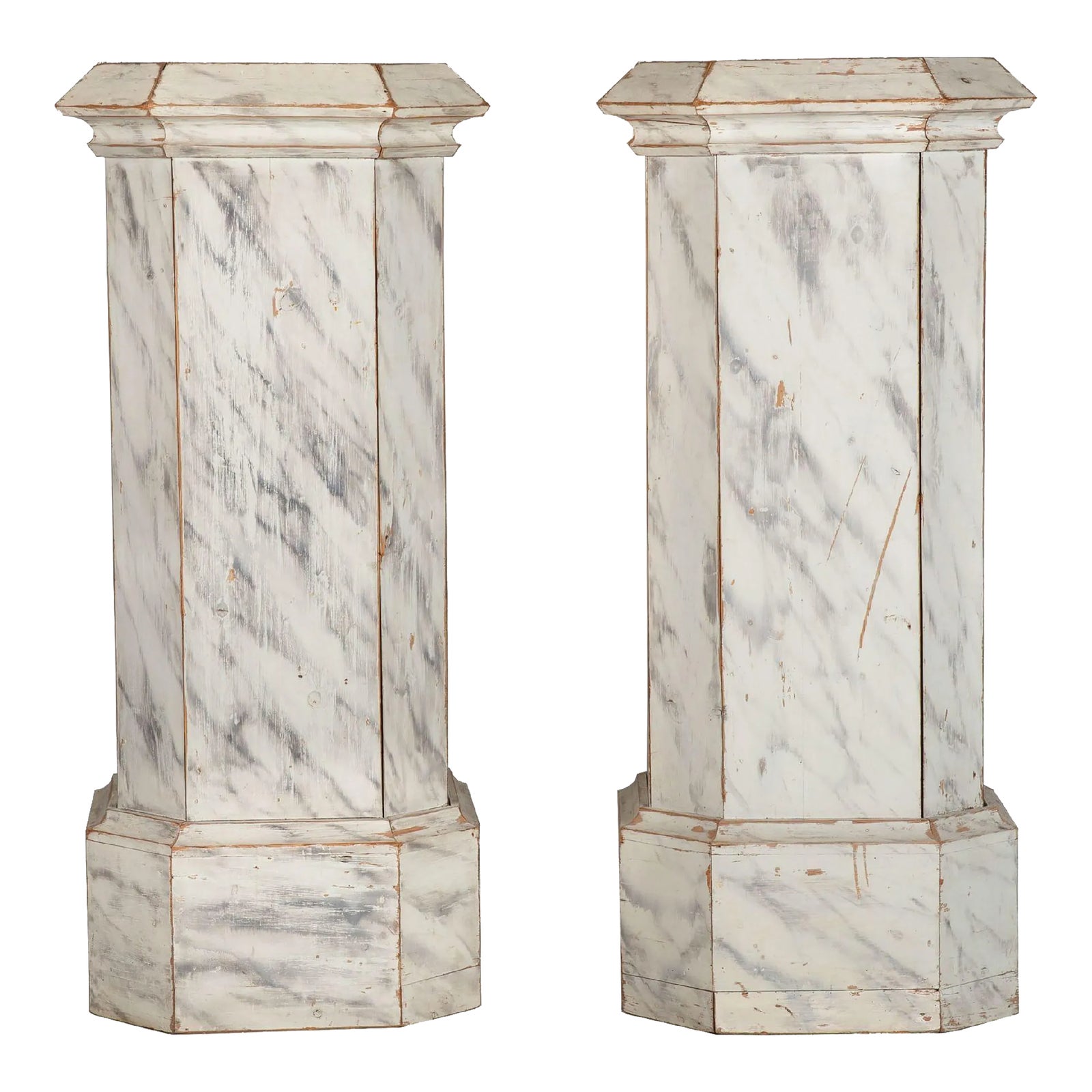 Pair of English Neoclassical Antique Faux Marble Painted Pine Columns ...
