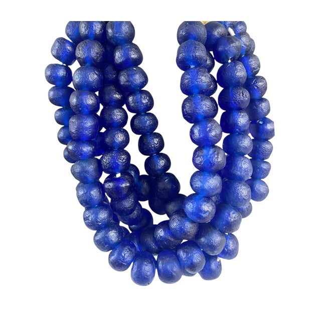 African Jumbo Cobalt Blue Glass Trading Beads Necklace Set of Five For Sale In New York - Image 6 of 7