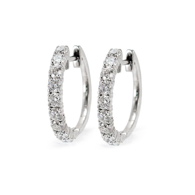 Ladies 14k White Gold 0.97ct Lab Grown Diamond Hoops Earrings, A Pair For Sale - Image 4 of 8