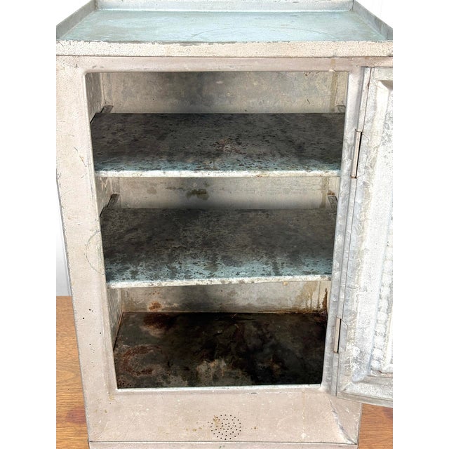 Metal Antique Farmhouse Tin Metal Bread & Cake Cabinet Cupboard For Sale - Image 7 of 13