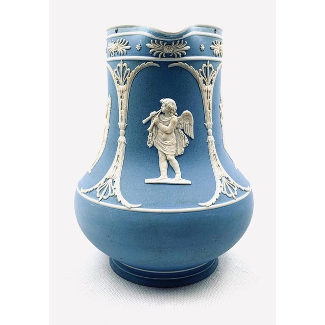 Neoclassical Dudson Jasperware Pitcher in Blue With Neo-Classical Motif-8.25” Tall For Sale - Image 3 of 10