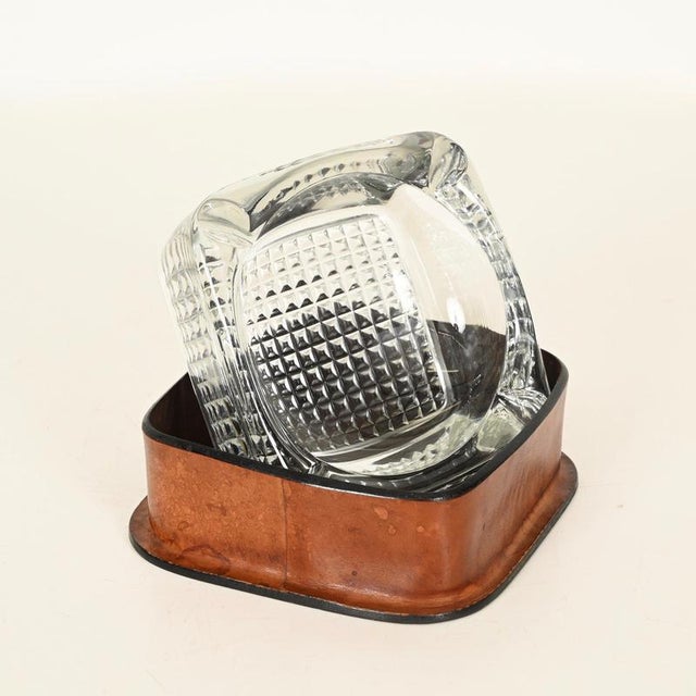 French Leather and Cut Crystal Ashtray attributed to Jacques Adnet, 1960s For Sale - Image 6 of 18