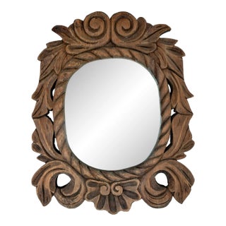 1980s Hand Carved Wooden Mirror For Sale