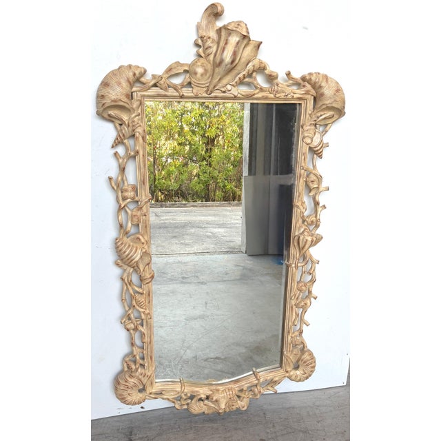 Italian Hand-Carved Grotto Shell & Coral Reef Mirror with Beveled Glass For Sale In West Palm - Image 6 of 18
