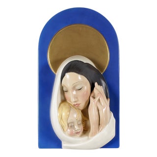 Madonna and Child in Glazed Ceramic attributed to O. Maraini for Lenci, Italy, 1940s For Sale