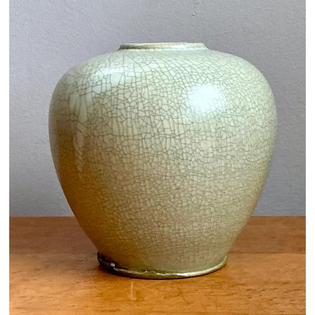 Contemporary Vintage Crackle Glazed Ceramic Vase For Sale - Image 3 of 12