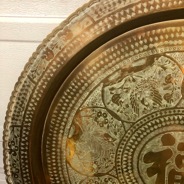 Vintage Asian Handmade & Etched Large Wall Decorative Brass Plate