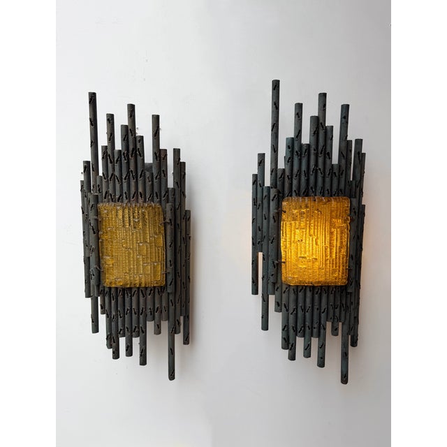 1970s 1970s Wrought Iron and Glass Sconces by Marcello Fantoni - Pair For Sale - Image 5 of 12