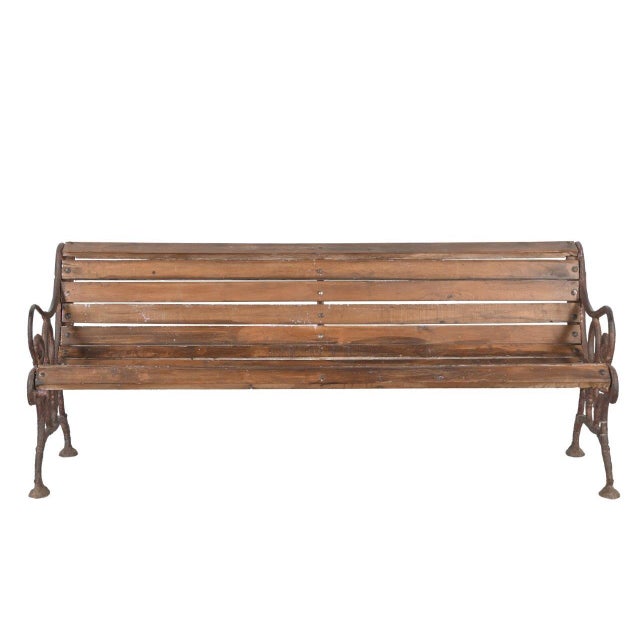 English Vintage Anglo-Indian Painted Teakwood and Cast-Iron Garden Bench For Sale - Image 3 of 4