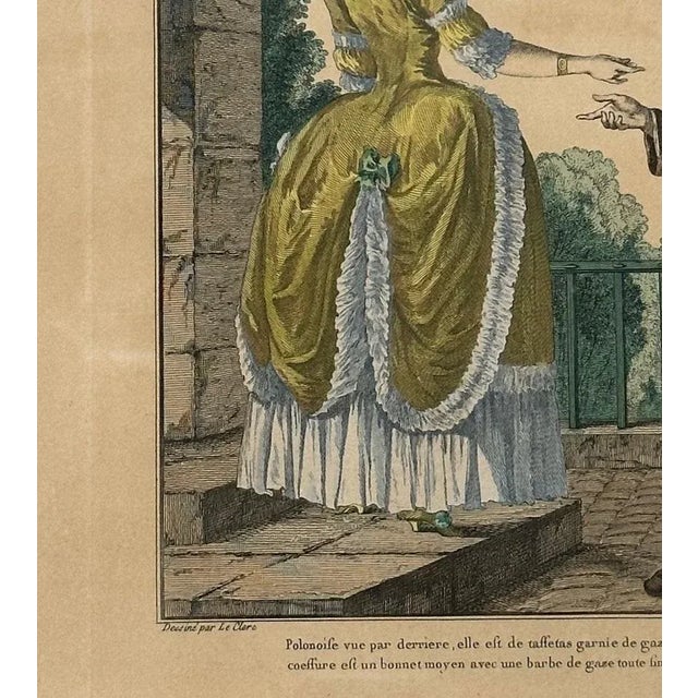 1920s French Engraving Hand Colored Galerie Des Modes Costumes Francais, 1779 For Sale - Image 5 of 11