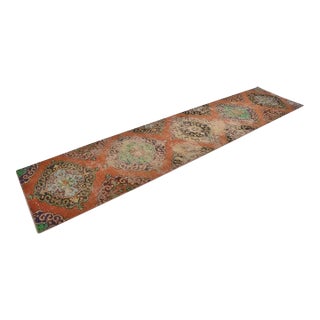 1950s Ornate Turkish Rug, Minimalist Runner for Hallway or Entryway For Sale