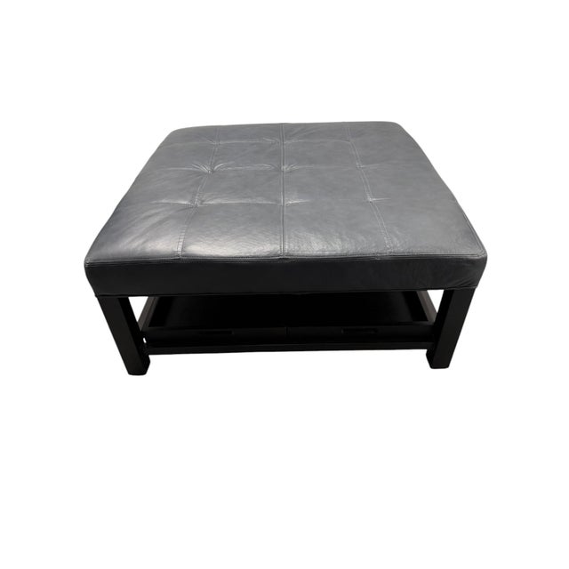 Traditional Arhaus Camden Collection Butler Leather Ottoman in Slate Showroom Sample For Sale - Image 3 of 11