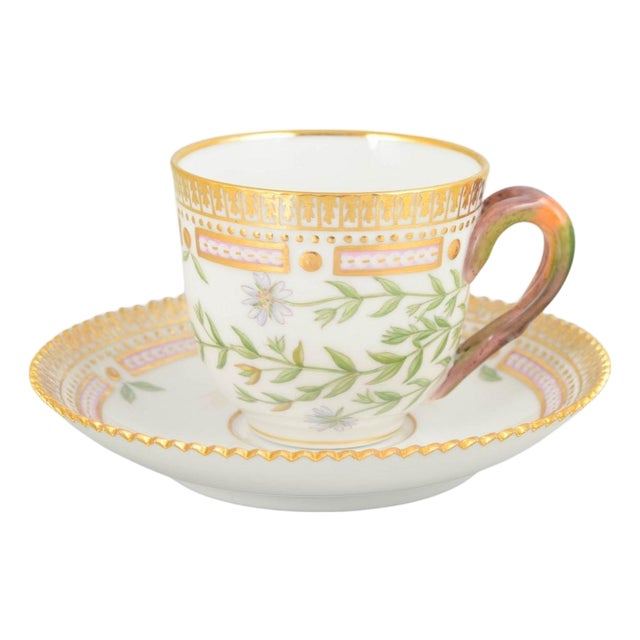 Flora Danica Demitasse Cup with Saucer in Porcelain from Royal Copenhagen, 1960s, Set of 2 For Sale