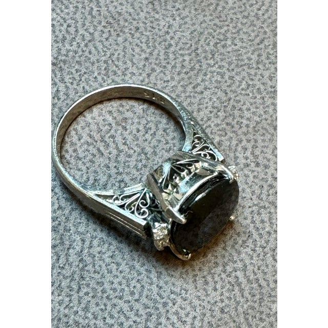 8.15 Ct Mid Night Blue Sapphire & .20 Ct Diamond Cocktail Ring, Platinum, Estate For Sale - Image 4 of 18