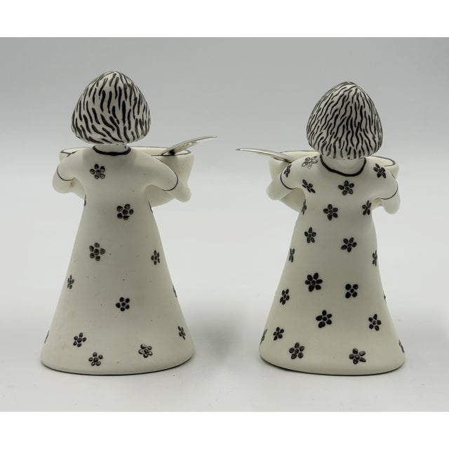 Ceramic 1990s Emilia Castillo "The Couple" Bisque Porcelain Salt Cellars & Sterling Spoons Set - 4 pcs For Sale - Image 7 of 18