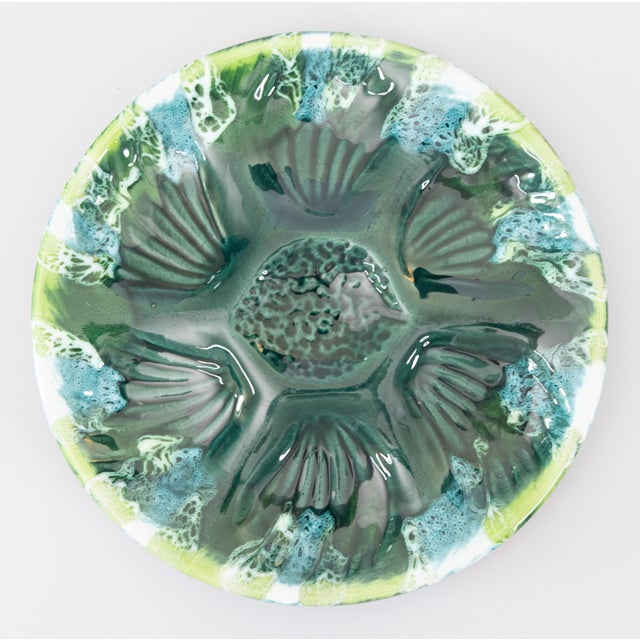 Green Mid Century French Vallauris Majolica Oyster Plate For Sale - Image 8 of 8