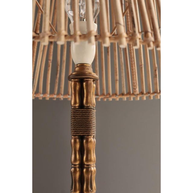 Vintage Scandinavian Table Lamp in Faux Bamboo with Rattan Shade, 1960s For Sale - Image 4 of 15