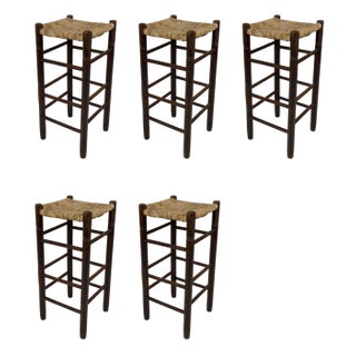 Vintage French Bar Stools by Charlotte Perriand, 1940s, Set of 5 For Sale