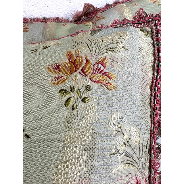 Light Gray Vintage Brunschwig & Fils Tasseled Silk Brocade Pillows/Pair For Sale - Image 8 of 9