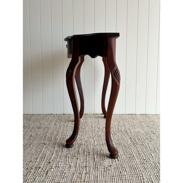 Vintage Mahogany Entry Console Table With Shaped Front and Brass Pull For Sale - Image 10 of 12